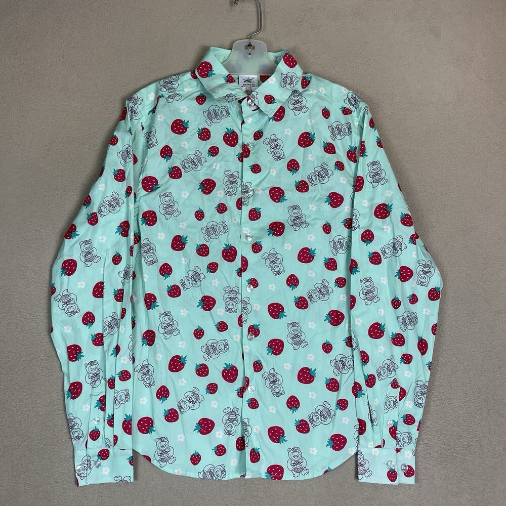 Disney Parks Shirt Mens S Blue Pixar Toy Story Lotso‎ Strawberries Button Up